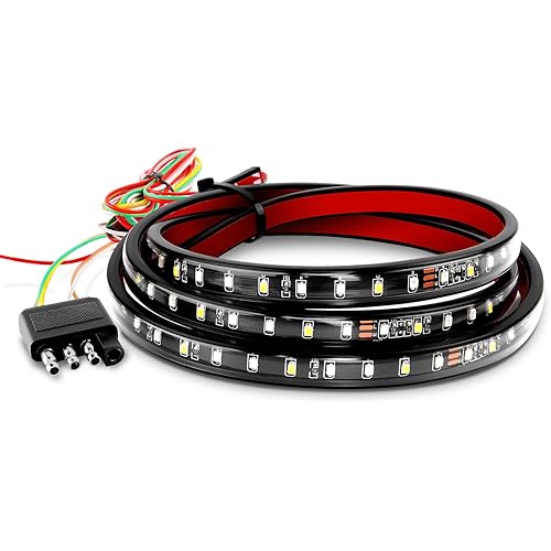 Nilight 60" Truck Tailgate Light Bar 108 LED Single Row Light Strip with Red Running Brake Lights Turn Signal White Reverse Light, 2 Years Warranty