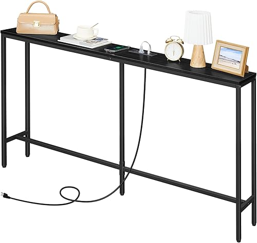 Miniatura 8 de Mesa consola con toma de corriente, mesa de sofá estrecha de 70.9 pulgadas, mesa de entrada industrial con puertos USB, mesa detrás del sofá para