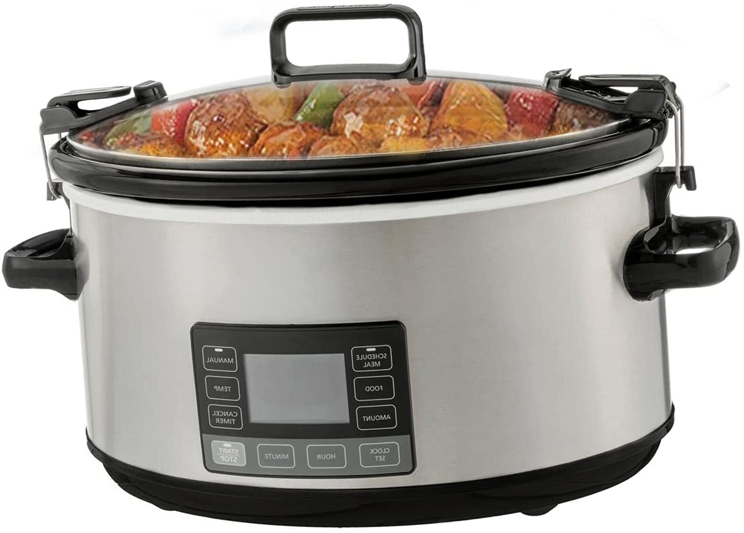 7-Quart Electric Slow Cooker - Locking Lid and Auto Adjust Cook Time Technology - Stainless Steel