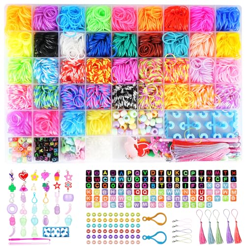 3800+ Loom Bänder Set, 54 Rastern Loop Armbänder Set Kinder, einschließlich Loom, Häkelnadel, Gummiband, Anhänger, Perlen usw Loom Bänder Zubehör. Loops Gummis sind Kinderspielzeug und Geschenke
