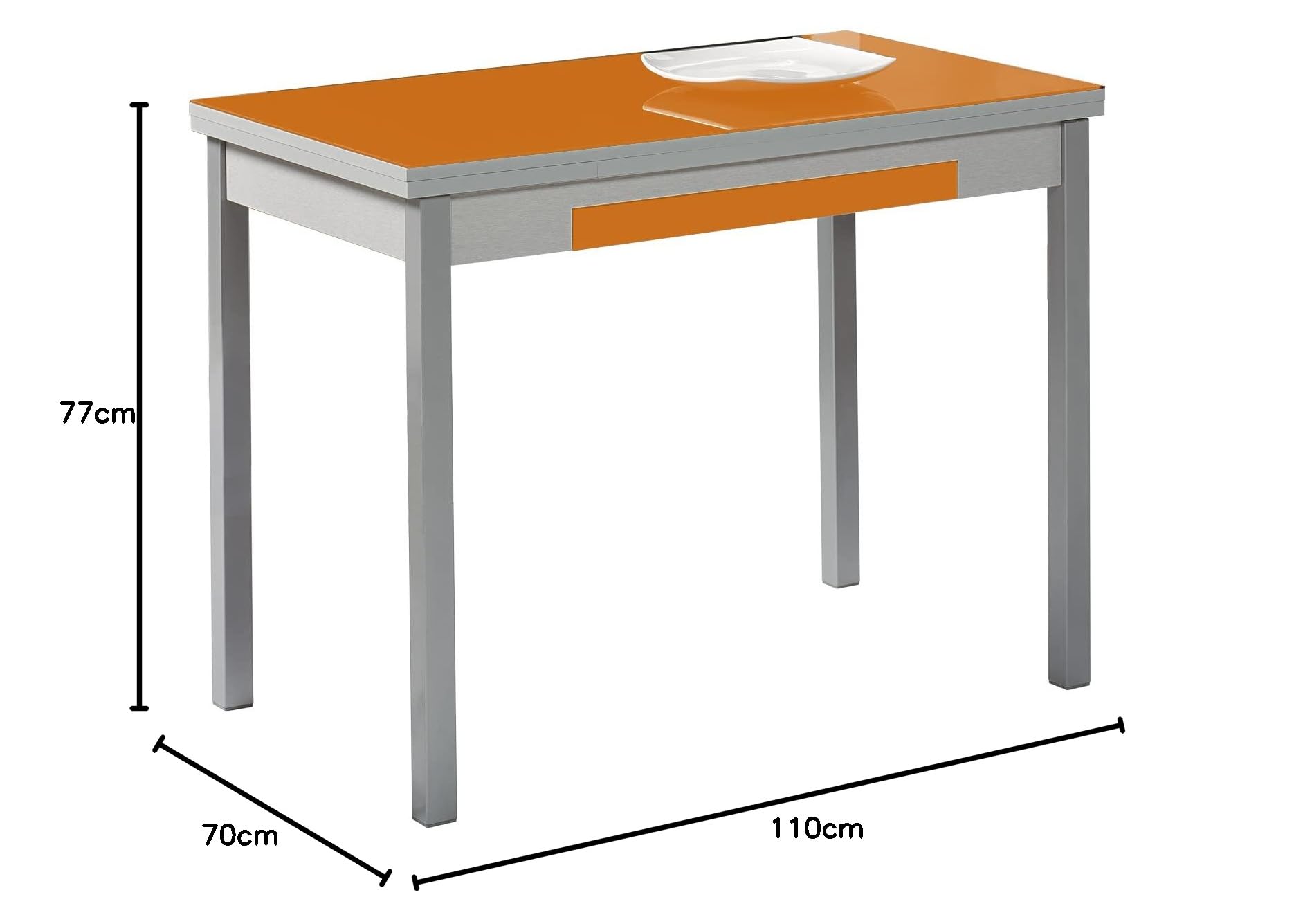 ASTIMESA Alas Cristal Mesa de Cocina, Metal, Naranja, 110x70cm