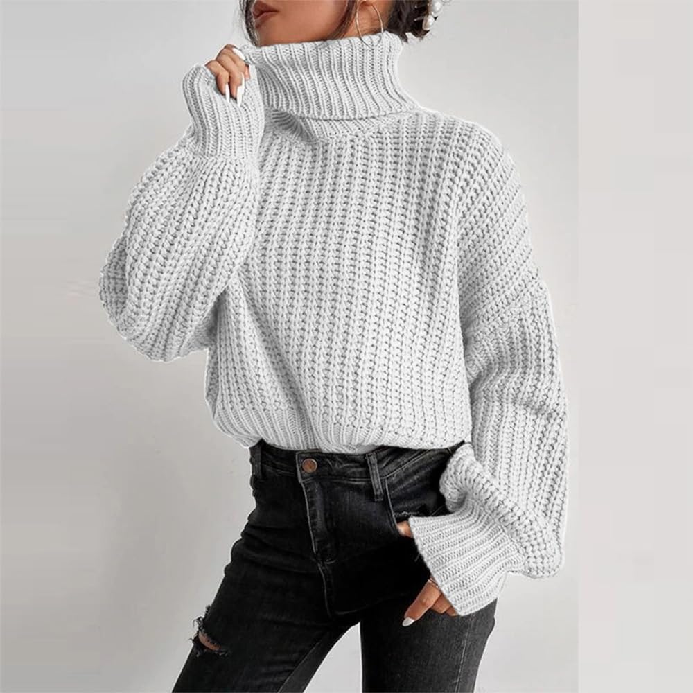 ZOCANIA Women Turtleneck Sweater Long Sleeve Soft Casual Loose Ribbed Knit Solid Pullover Sweater Tops - Image 3