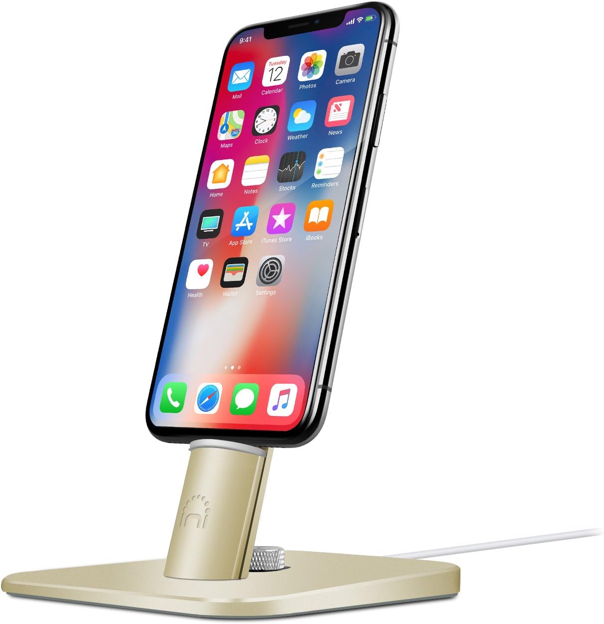 Spinido® TI-SET Luxury Adjustable iPhone stand, Desktop Charging Dock for iPhone 6S/6S /iPad mini and Samsung Galaxy Tab S6 and Android smart phones With 2 Kinds of USB cables (Luxury Gold)