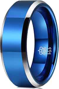 Tungsten Carbide Wedding Band For Men – Light Blue Carbon Fiber Punk Gear Ring, Size 13.5 - View #7