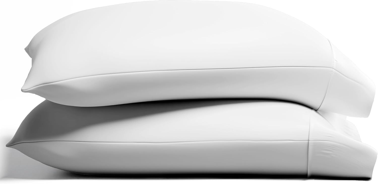 TEXAS LINEN CO. 100% Organic Cotton Pillow Cases King Size Set of 2 - White Organic Cotton Percale Weave Pillowcases King Size, Soft, Cooling, Crisp & Breathable Percale Pillow Covers for Sleeping