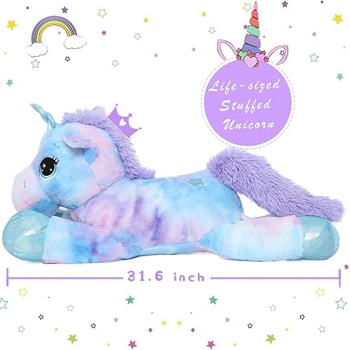 Miniatura 3 de Muiteiur Animal de peluche de unicornio de 31.6 pulgadas, unicornio de peluche grande para niñas, almohada de felpa suave, regalos para niñas y