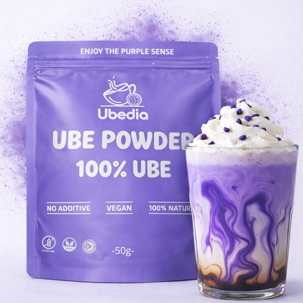 Proszek z Ube ◈ 50 g ◈ 100% czysty, naturalny proszek z ube ◈ Jakość premium ◈ Gwarantowane pochodzenie: Filipiny ◈ Bez dodatków i barwników ◈ Wegański i bezglutenowy ◈ Idealny do napojów i wypieków