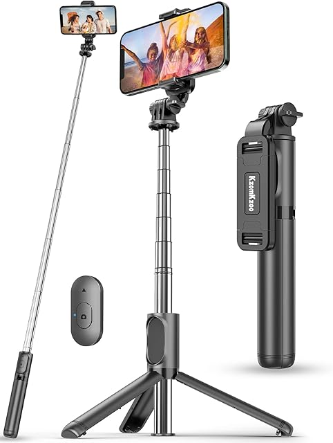 Selfie Stick Tripod with Wireless Remote, 4 in 1 Extendable Portable Selfie Stick & Phone Tripod Compatible with Gopro, iPhone/Samsung/Huawei, etc.