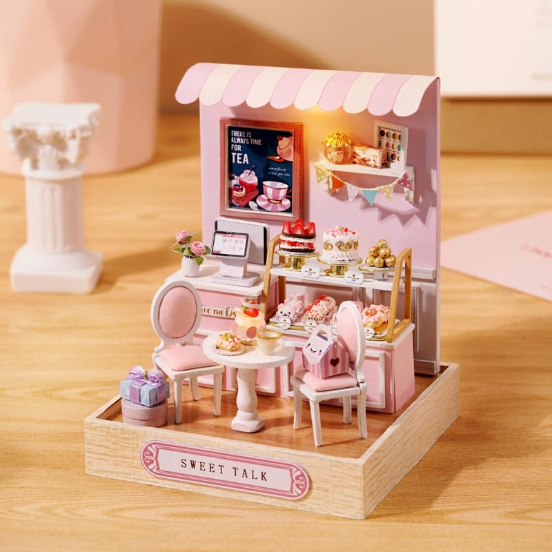 Casa de muñecas en miniatura de madera Sweet Talk con luces LED y muebles 4