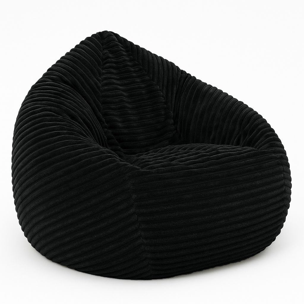 PATCH HOME Cordino Drop Sitzsack aus Breitcord – Bodensitzsack mit EPS-Füllung – Bequemer Lounge-Sessel für Erwachsene & Kinder – 3 Größen – Stylischer Cord Sitzsack mit Reißverschluss (Schwarz, XL)