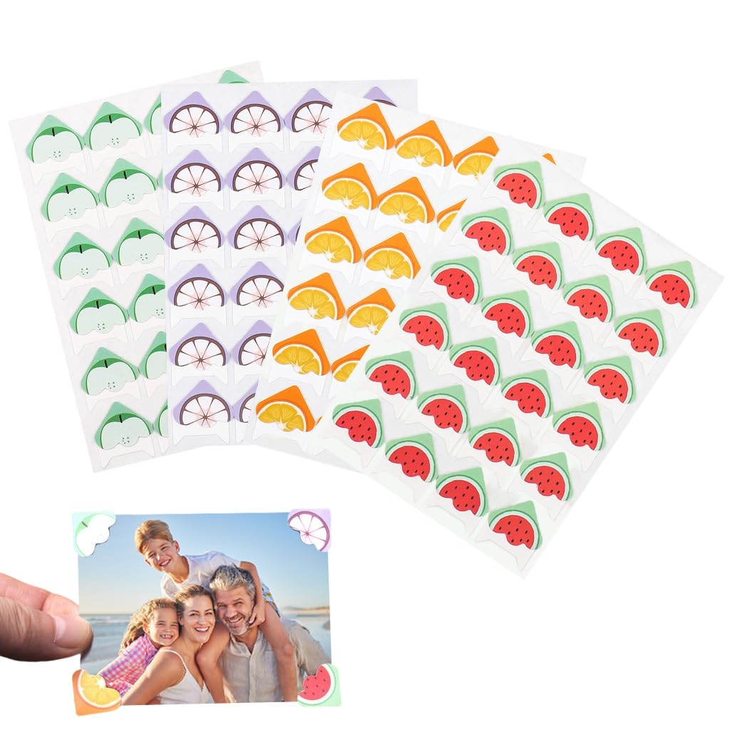 HASTHIP® Fruit Photo Corner Protector Stickers, Cartoon Watermelon Orange Mangosteen Scrapbook Corner Stickers, Peel & Stick Photo Corners (4 Sheets, 96PCS)-image-12