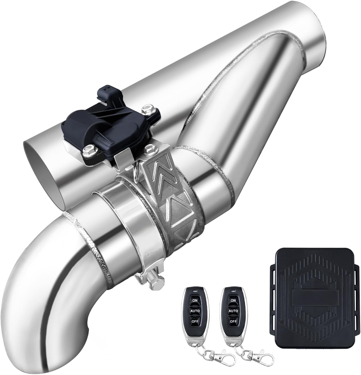 Peastorm 3 Inch Electric Exhaust Cutout Kit with Elbow Valved Muffler, Dual Remotes & Waterproof Motor