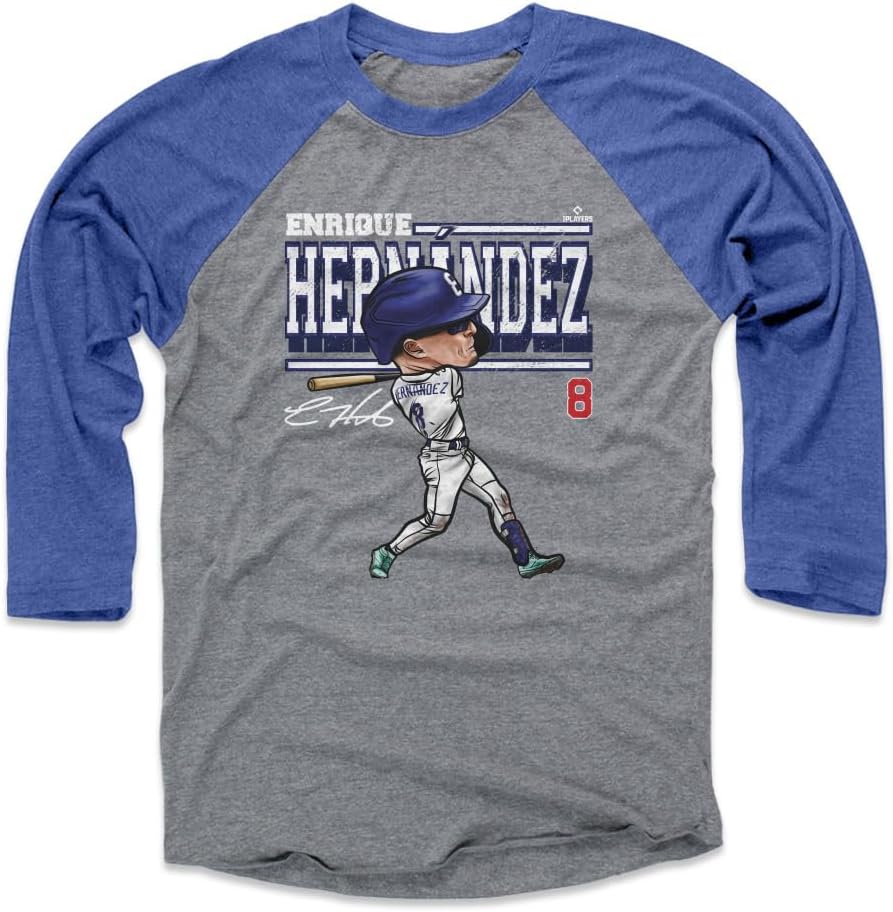 500 LEVEL Enrique Hernandez 3/4 Sleeve Raglan T-Shirt - Enrique Hernandez Los Angeles Cartoon