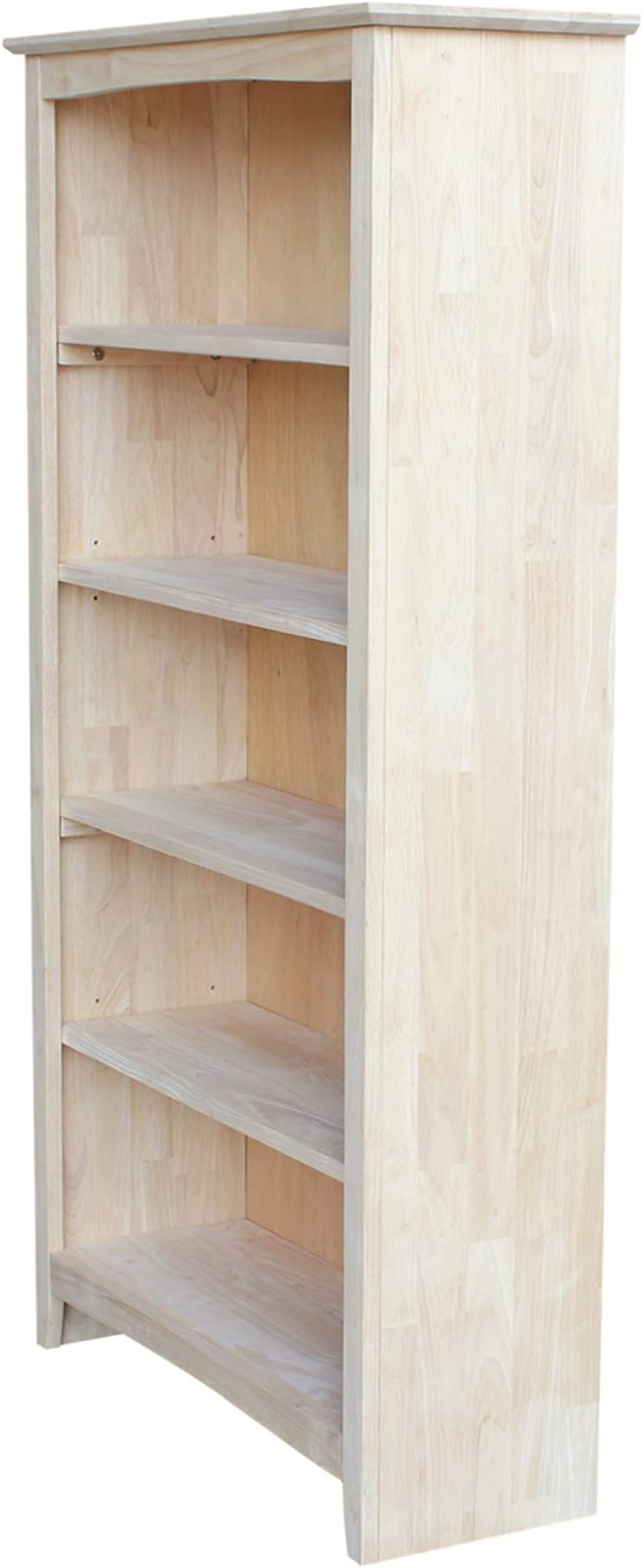 Solid Wood Bookcase 60" High Unfinished Parawood Shelves, Adjustable Storage Organizer, Kitchen/Dining Furniture