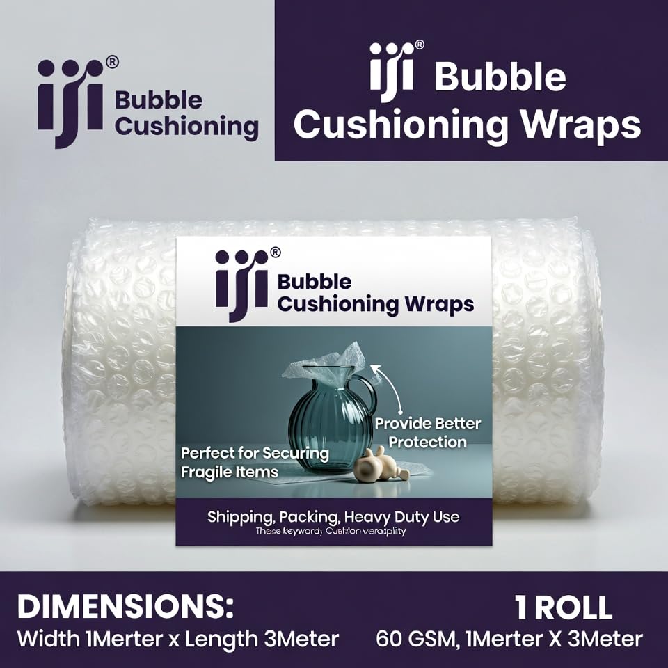 Image of IJI Bubble Wrap Heavy-Duty 60 GSM 1Meter x 3Meter Packing Material Roll 1 Meter Wide Moving and Cushioning for Fragile Items Multipurpose usage