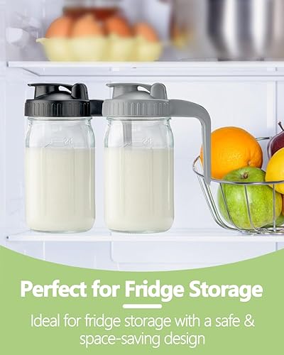 Miniatura 25 de Jarra de vidrio de 32 onzas con tapa y boquilla de vertido en forma de V, jarra de leche materna de 1 cuarto de galón, doble a prueba de fugas, Rosa