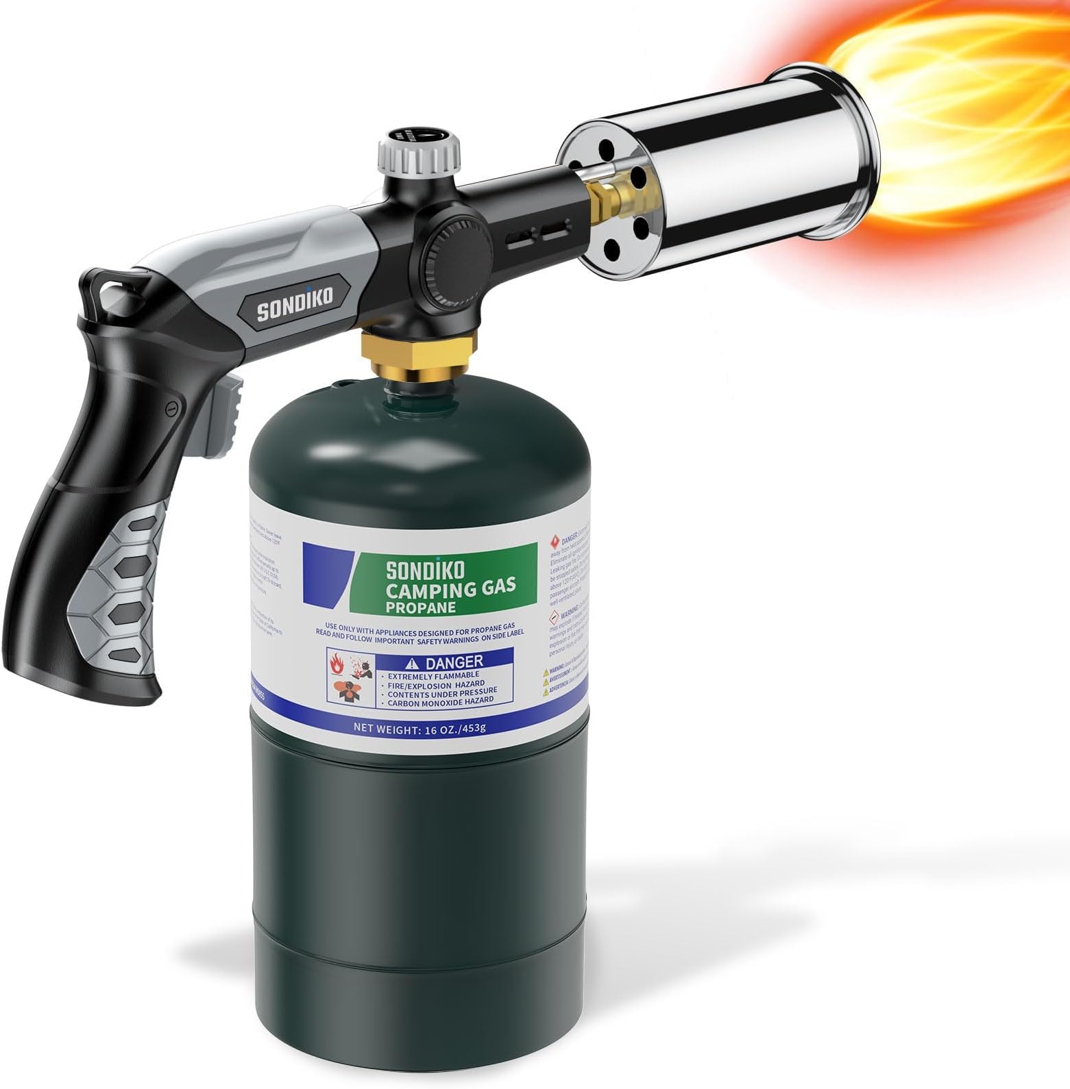 Powerful Grill & Cooking Propane Torch L8010, Sous Vide, Welding Torch, Adjustable Wood Torch Burner for Searing Steak, BBQ, Campfire Starter(Black, Grey) Propane Tank Not Included
