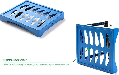 Miniatura 6 de Mind Reader PLOSHELF-BLU - Organizador de estantes, altura ajustable de 11 a 14.25 pulgadas, apilable y resistente, accesorios plegables, ideal para