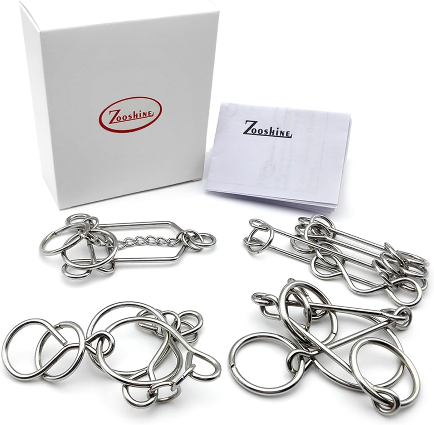 Zooshine 4Pcs Difficult Brain Teaser Metal Puzzles for Kids Adults