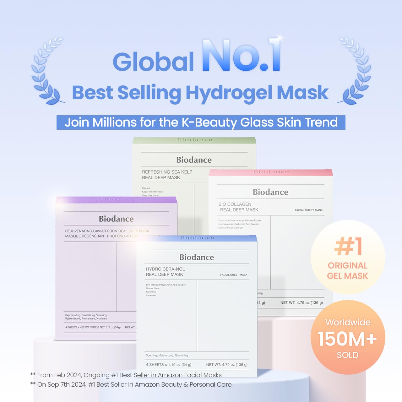 BIODANCE Hydro Cera-nol Real Deep Mask, Overnight Hydrogel Mask, Hydrating Facial Mask For Sensitive Skin, Redness Reducing & Quick Soothing Effect, Korean Skincare, Stocking Stuffers |1.19oz(34g)x4ea