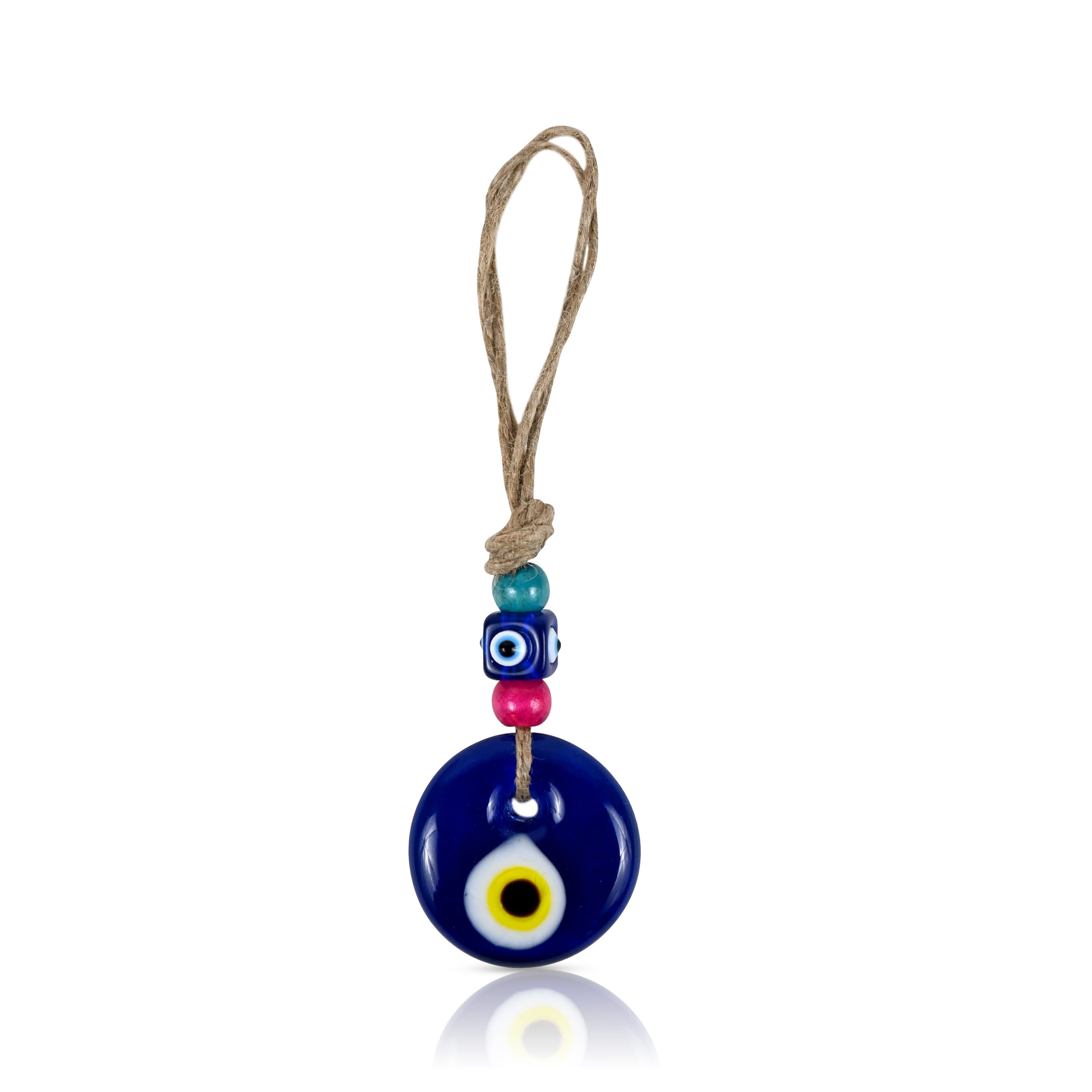 VKORA Handmade Evil Eye Hanging with Multicolor Beads for Car Home Shop Office Glass 4cm Diameter in Yellow Color