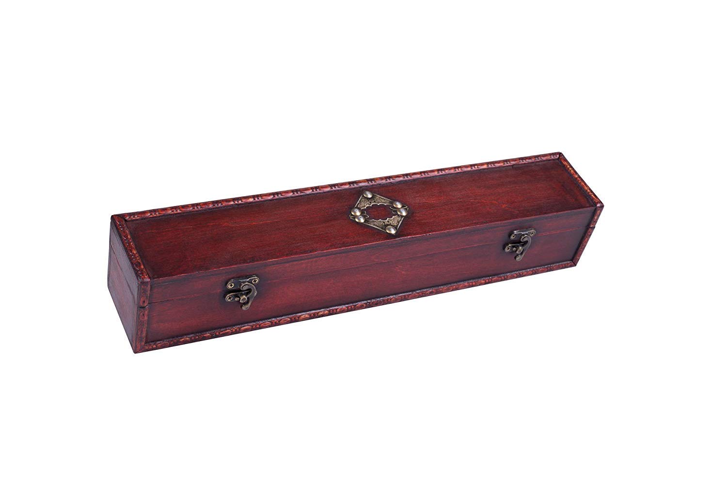(Mahogany Medallion) - Cottage Garden Mahogany Finish with Medallion Metal Latch Handcrafted Wood Keepsake and Wand Storage Box