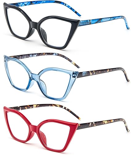 Miniatura 2 de DXYXYO Gafas de lectura de ojo de gato para mujer, paquete de 3 unidades, anti luz azul, para lectura de computadora, estilo retro con bisagra de