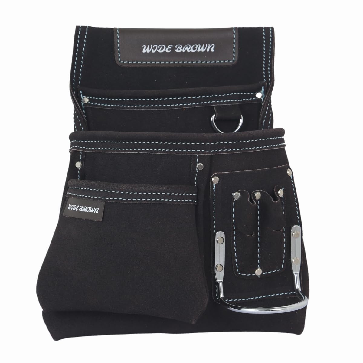 Widebrown Étui en cuir pour perceuse, double support pour clous et marteaux, pochette de travail multi-poches, marron foncé