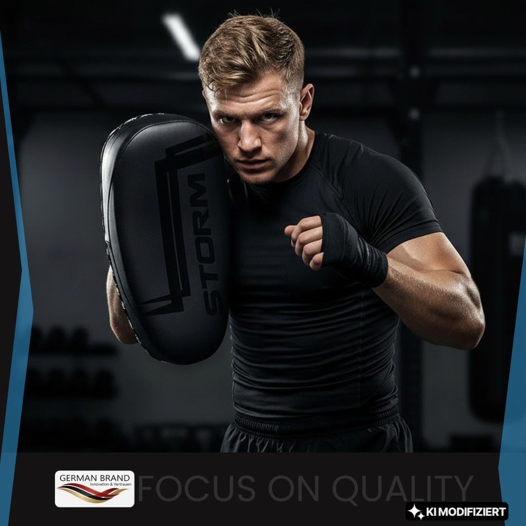 2X FOX-FIGHT Storm Schlagpolster/Schlagschild – Profi Arm Shield aus PU-Leder für Boxen, Kickboxen & Thaiboxen – Vorgekrümmt, Stoßdämpfend – Mit Arm-Pad, Griff & 2 Klettverschlüssen