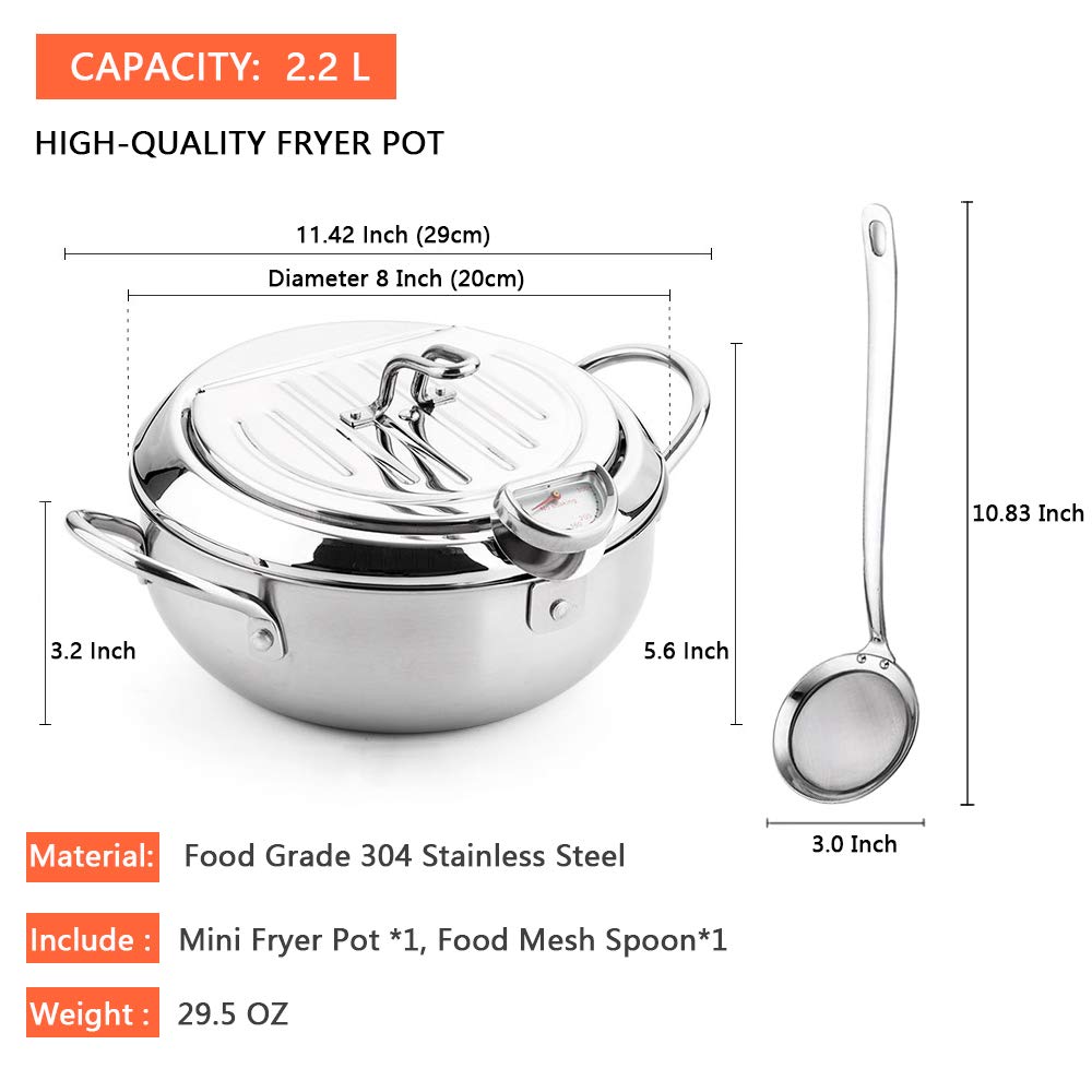 Olla para freír con cesta de bandeja de gota de aceite y termómetro de aceite Tempura de estilo japonés, mini freidoras pequeñas, para el hogar. 7