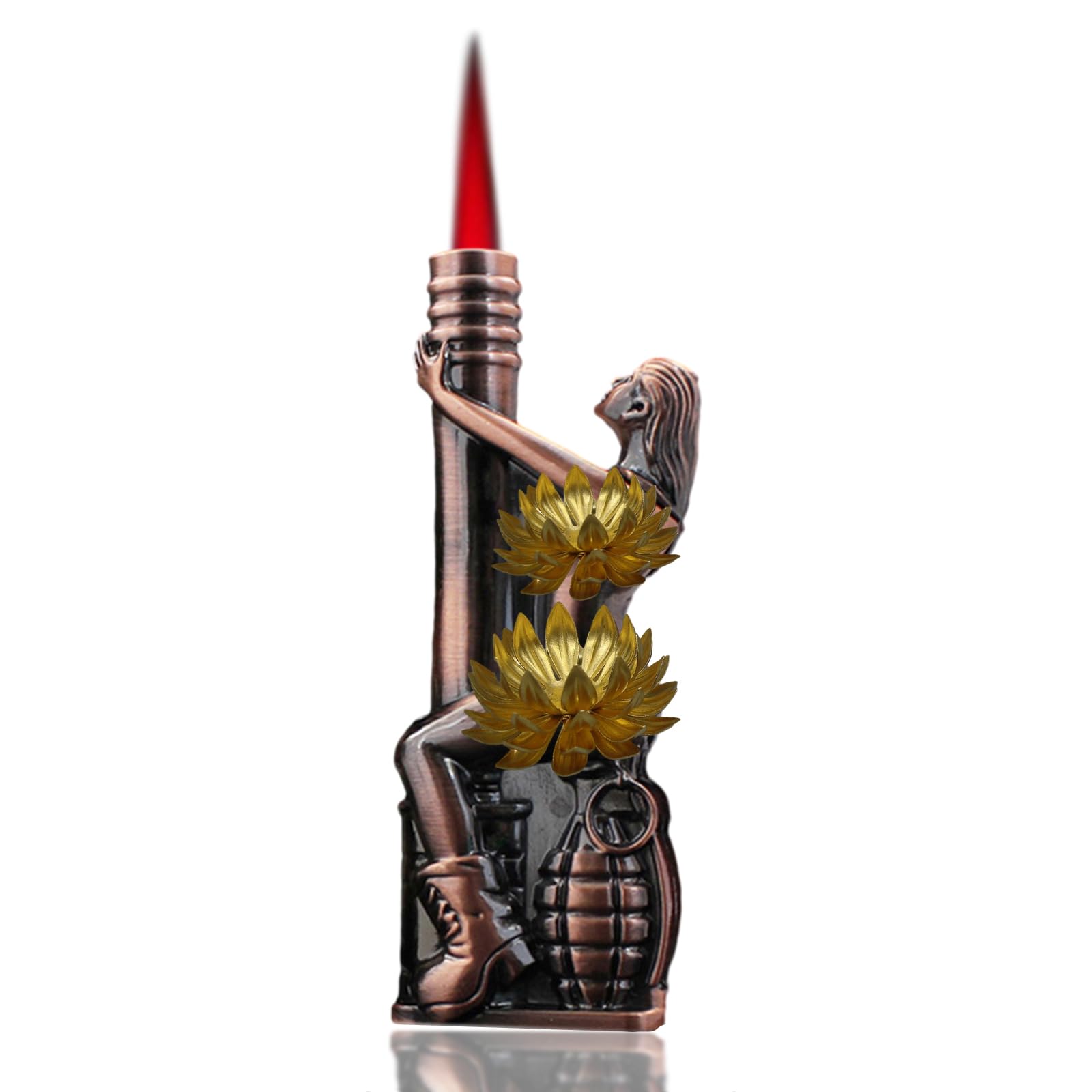 Butane Torch Lighter Refillable Lighter Butane Soft Flame No Gas -Red Copper