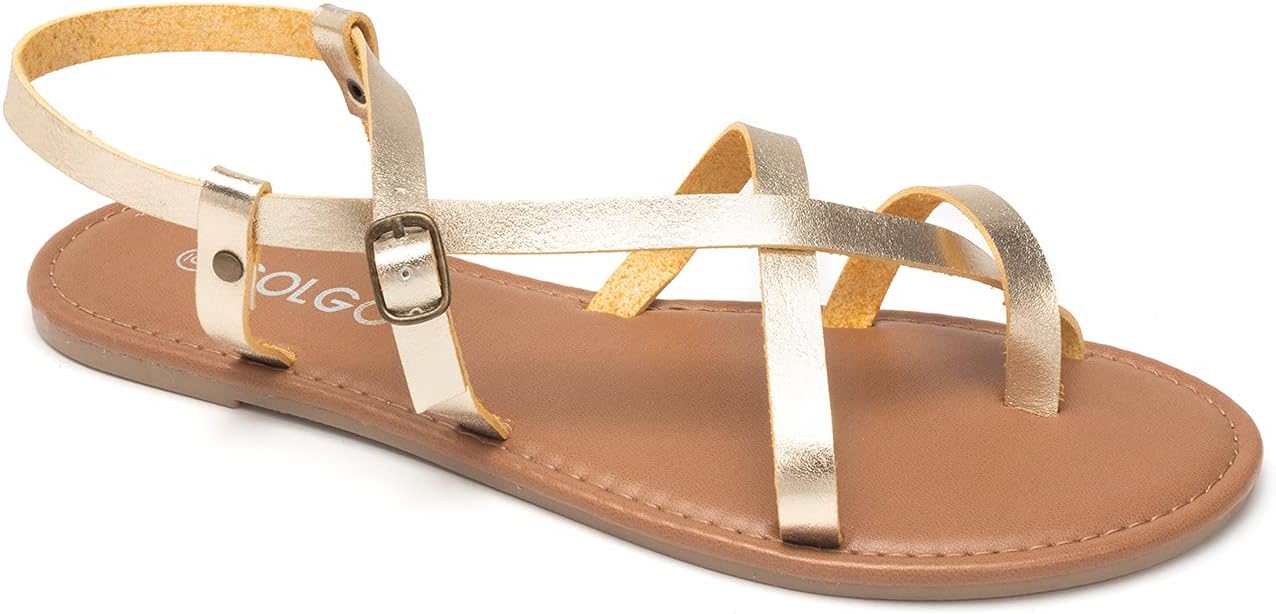 Colgo Women's Summer Strappy Flat Sandals, Adjustable Casual Fisherman Sandal with Open Toe Slingback Gladiator Sandals