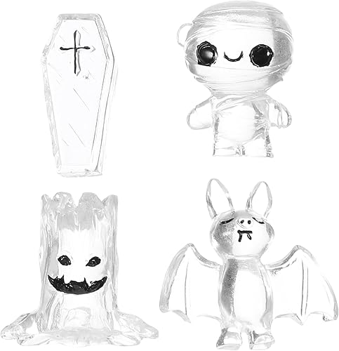 4 figuras en miniatura de Halloween, adornos luminosos de fantasma, mini calavera, calabaza, decoración de mesa, adorno de crecimiento en la