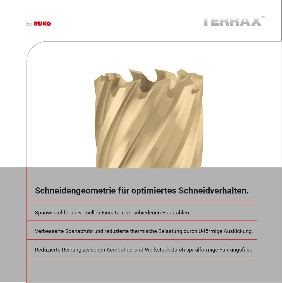TERRAX by RUKO Kernbohrer Ø 32 mm HSS-TiN Weldon-Schaft für Magnetbohrmaschine Metall Titan-beschichtet