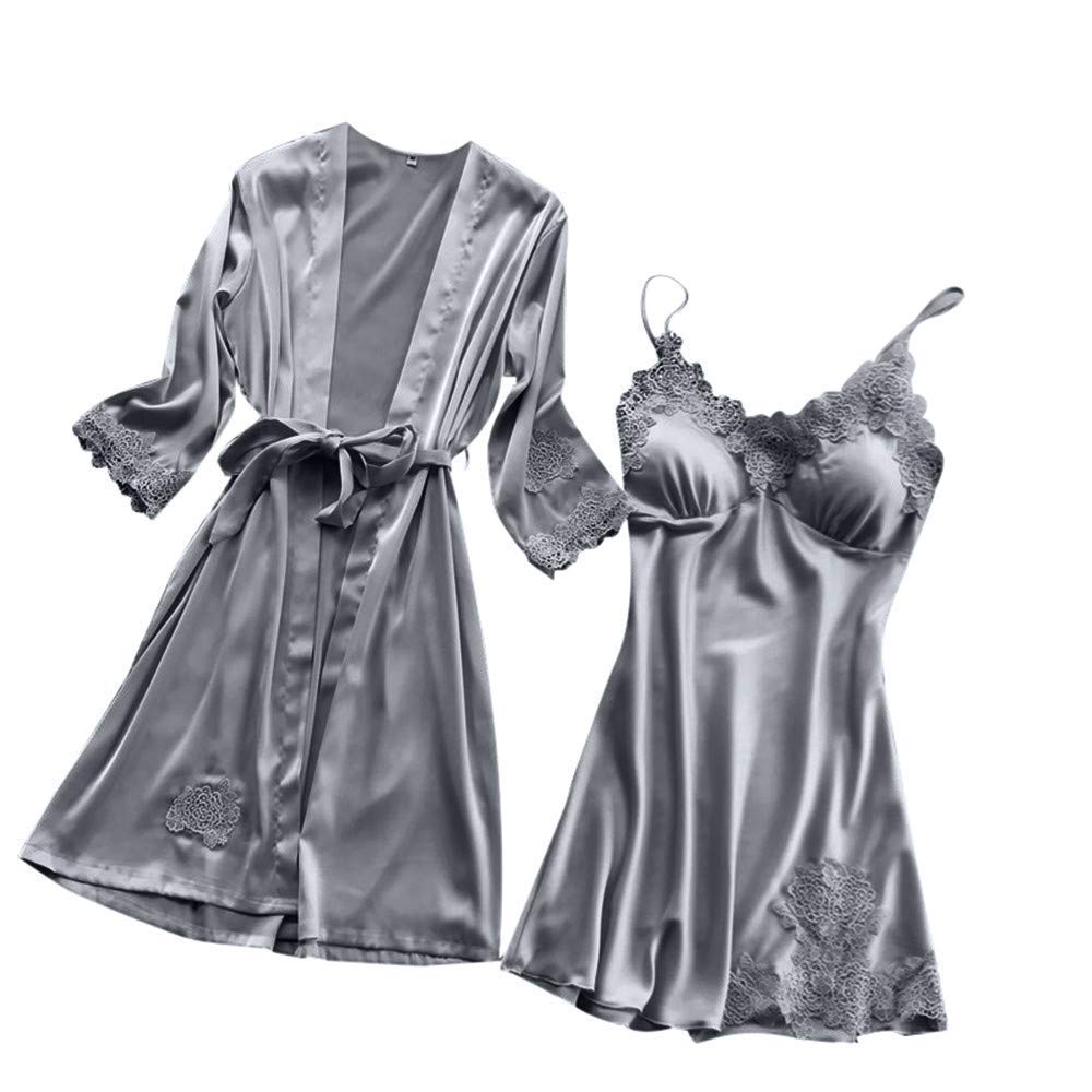 New Women Sleepwear Kimono Set,Ladies Sexy Lace Pad Lingerie Silk Lace Robe Dress Babydoll Nightdress Cute Hot Tops