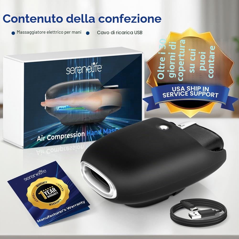 SereneLife Massaggiatore Mani con Calore 45°C e Compressione con Impastamento, 6 Modalità, 6 Livelli di Intensità, 3 Timer 15/30/60 Minuti per Relax e Sollievo delle Tensioni Muscolari