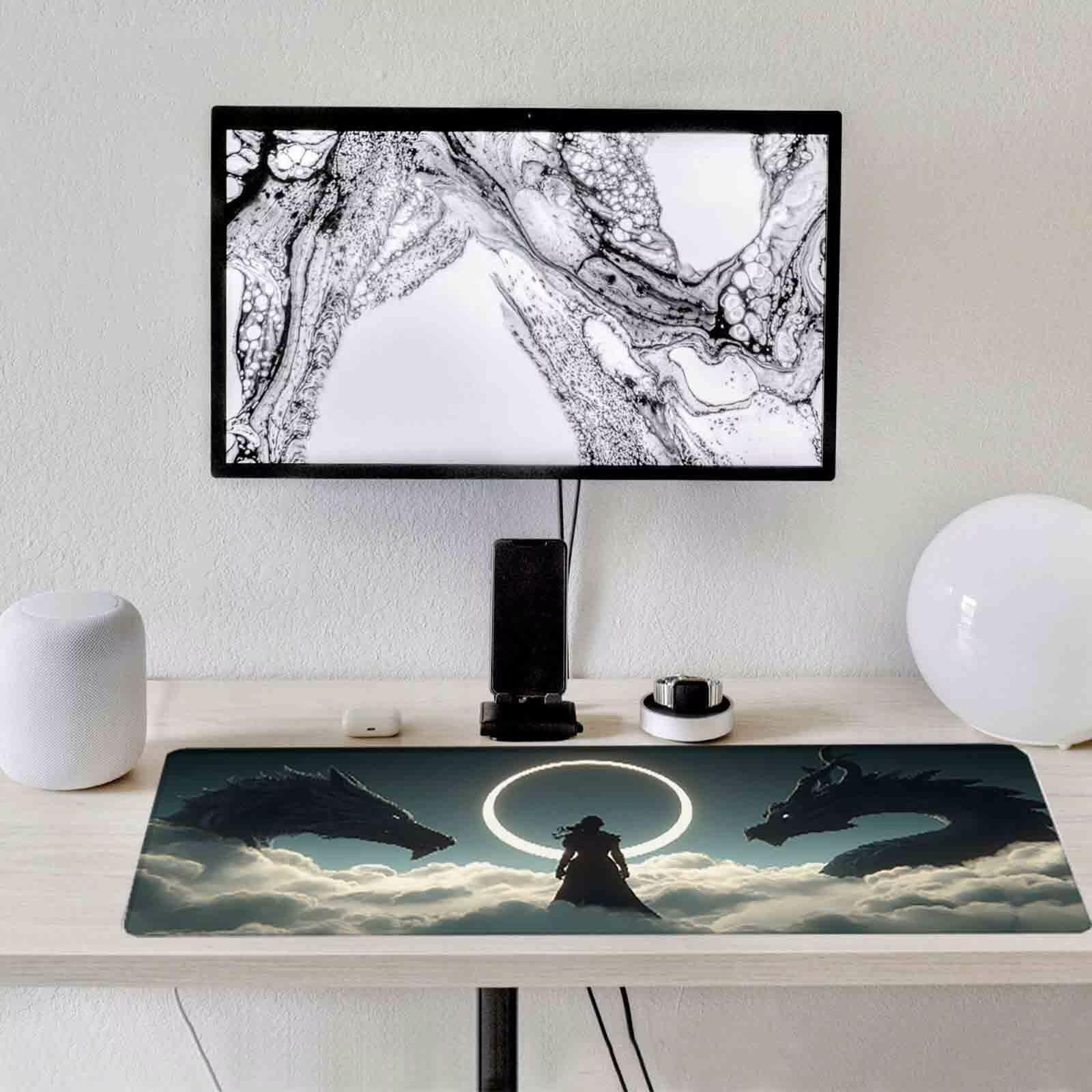Szara podkładka pod mysz smok XXL podkładka pod mysz 1000 x 500 mm podkładka pod mysz ze zszytymi krawędziami i gumową podstawą antypoślizgowa podkładka pod mysz XXL do gier, laptopa, akcesoria