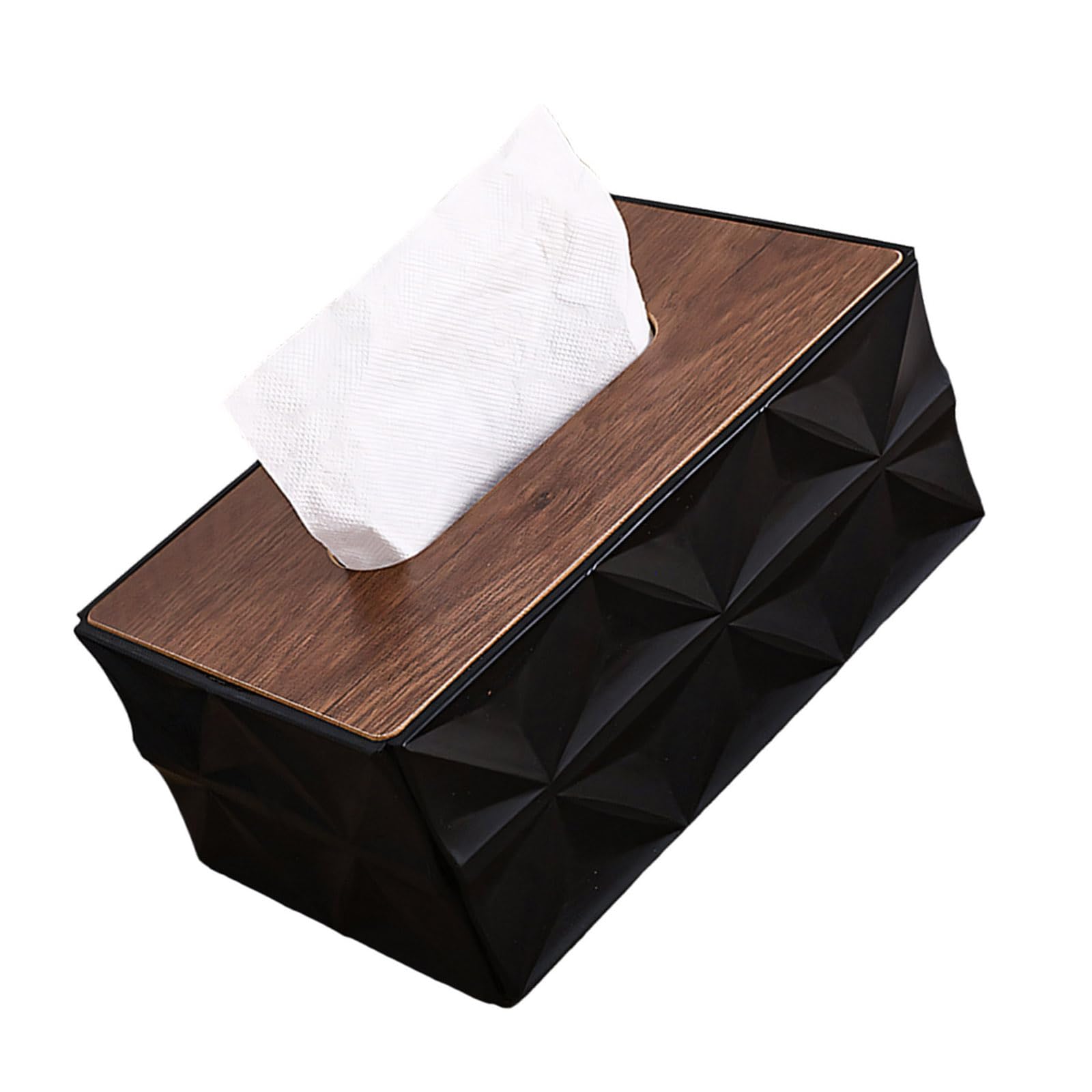 Sbshiouu Tissue Dispenser with Geometric Pattern and Nonslip Bottom for Decor Wooden Lid Tissue Holder