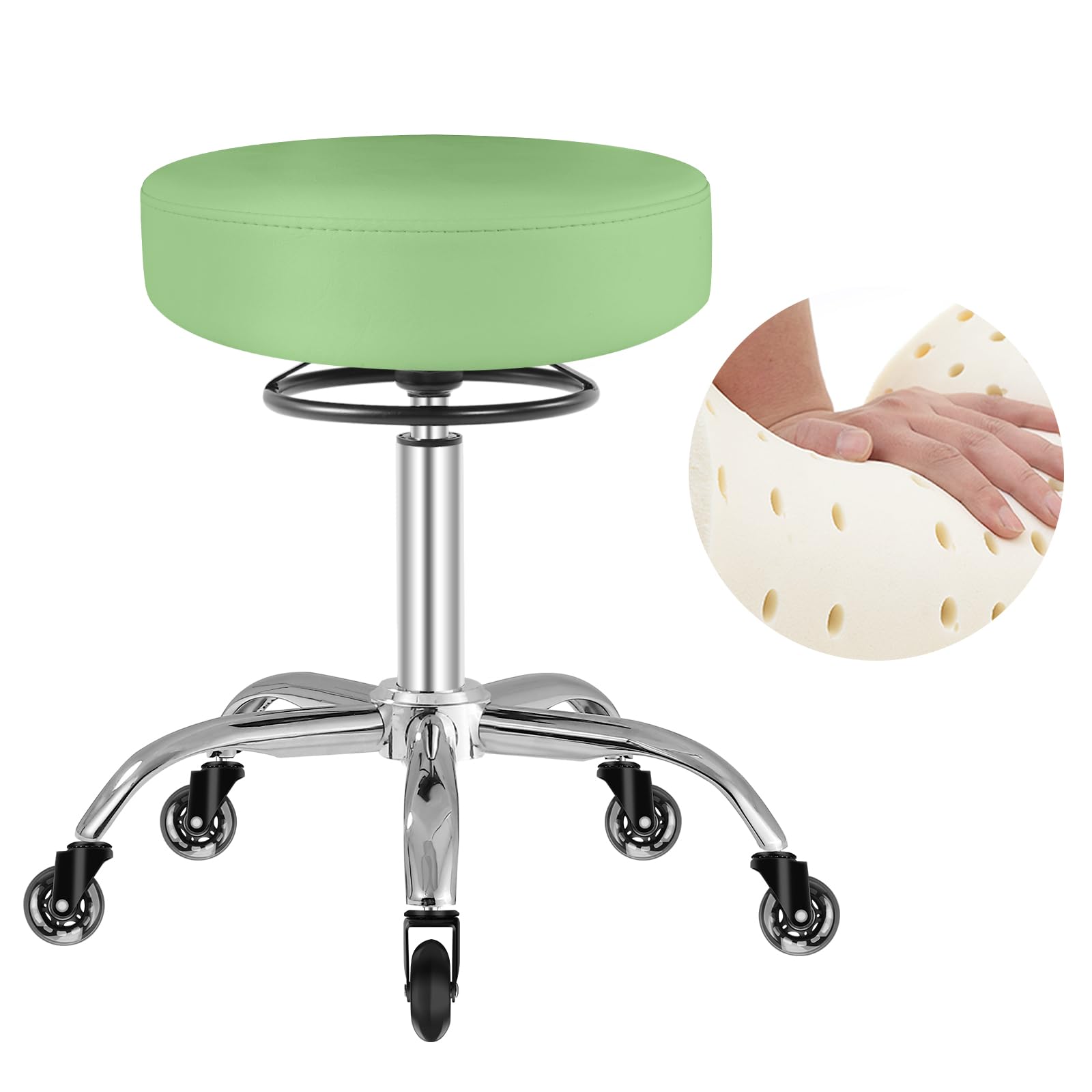 OUTMASTER Rollhocker höhenverstellbar mit Rollen - 50-62cm，bis 180 kg belastbare Arbeitshocker，360° Drehhocker Hocker für Salon und Spa,aus Leder Hocker