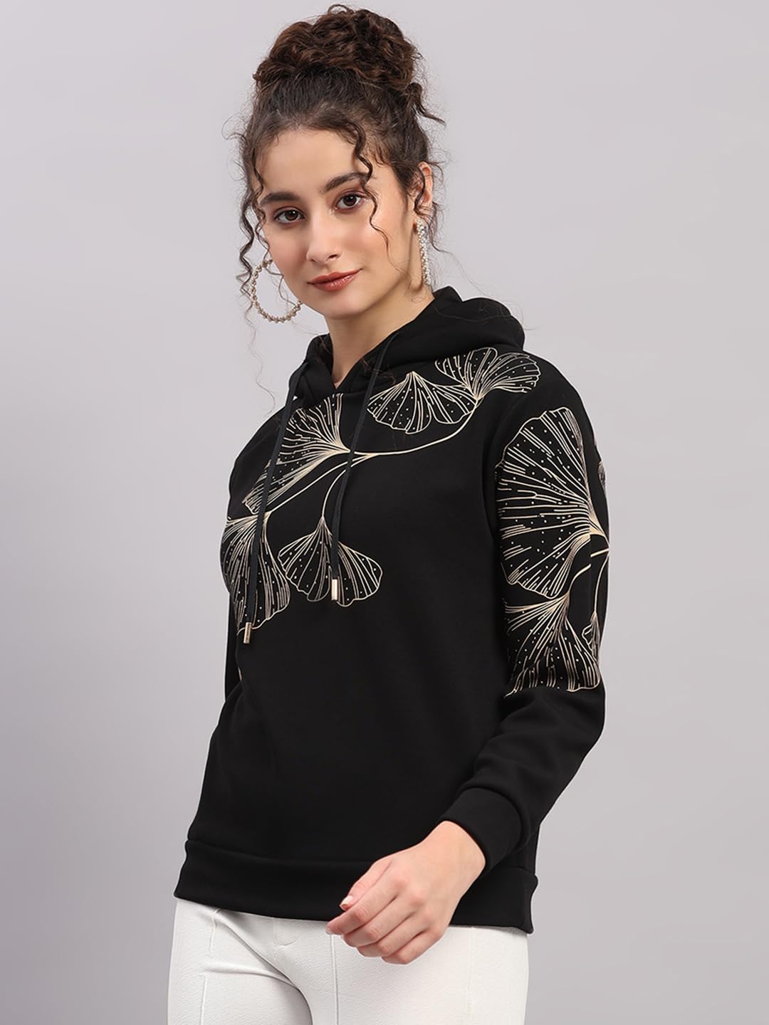 Monte Carlo Womens Regular Fit Printed Pull On Closure Full Sleeve Winter Hooded Sweatshirt | Warm Pullover for Ladies | Soft Comfortable Casual Winter Wear for Women's Black L (Pack of 1) 1