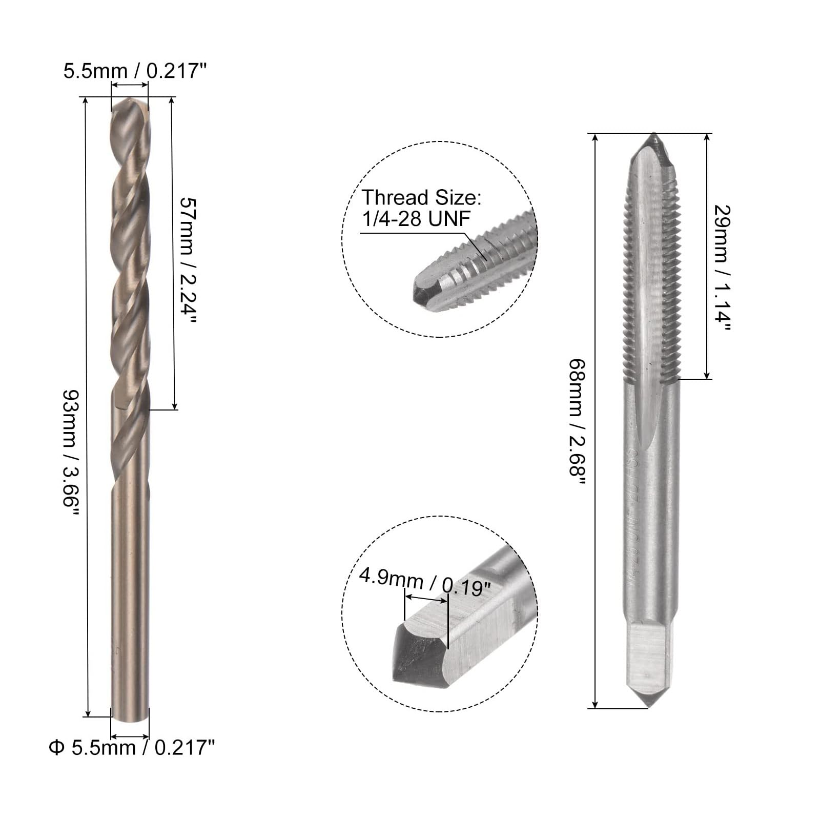 MACHSWON Tap & Bit Sets,1/4-28 UNF 2B Straight Flute Machine Thread Milling Tap,5.5mm M35 Cobalt High Speed Steel (HSS-CO) Twist Drill Bit - Image 2