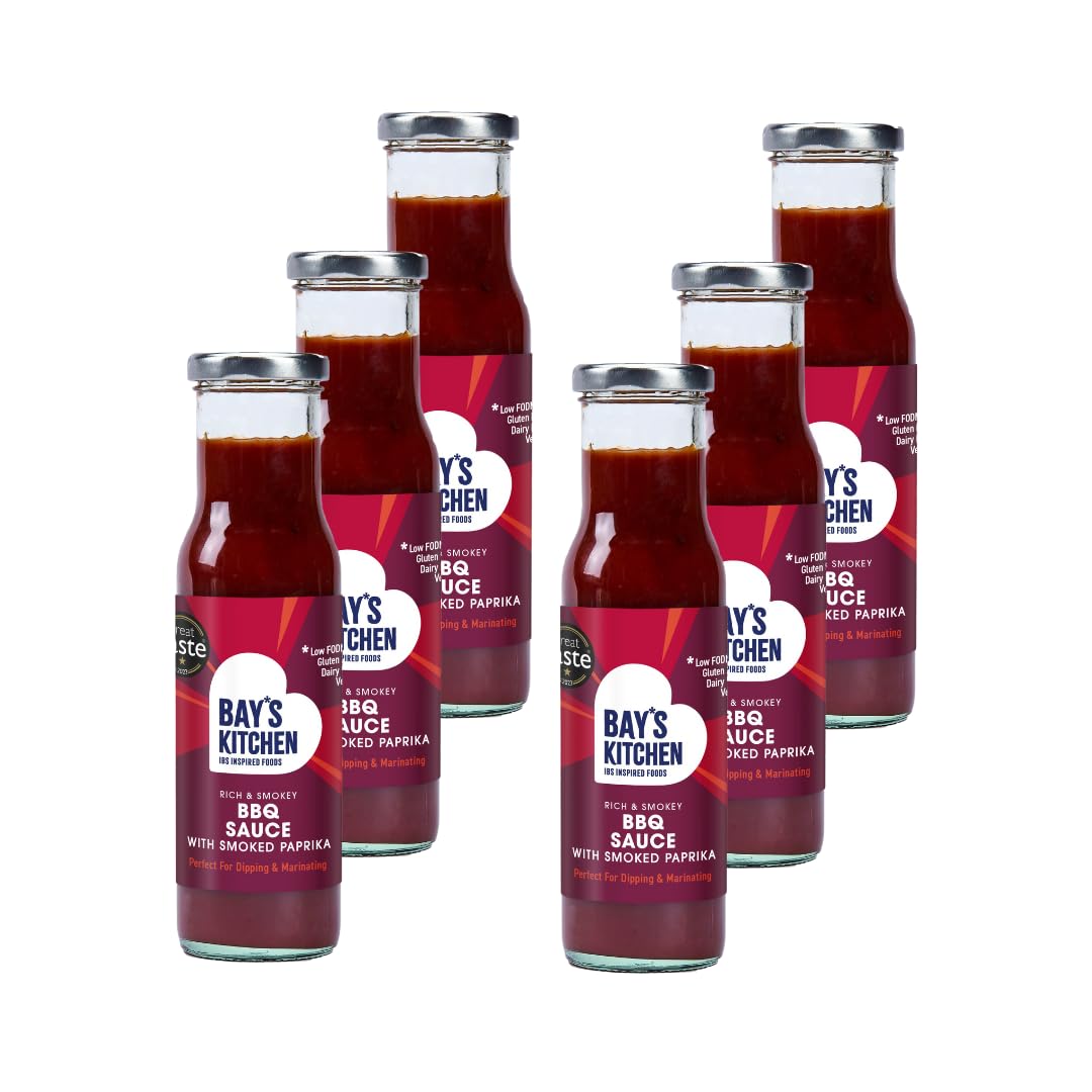 Low FODMAP BBQ Sauce with Smoked Paprika for barbeques and Home Cooked Food, Gluten-Free, IBS-Friendly and Suitable for Vegans (6 x 275g Bottle Multipack)