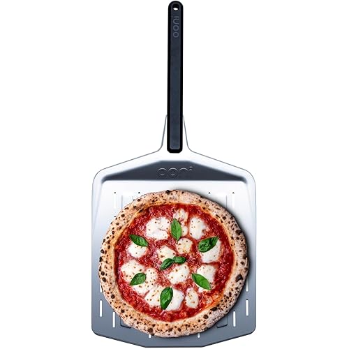 ooni 12” Perforated Pizza Peel – Aluminum Metal Pizza Peel 12 Inch, Pizza Spatula Paddle, Lightweight Pizza Turning Peel with Long Handle, Pizza Oven Accessories, Pizza Tools, Rectangle Pizza Turner