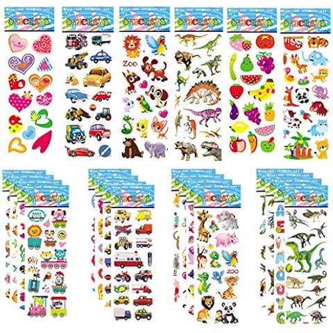 30 Sheets Puffy Stickers for Kids 800+ Children 3D Stickers for Party Bag Fillers Rewarding Gifts Scrapbooking Including Animals Fish Dinosaurs Numbers Fruits Trucks Airplane Cover