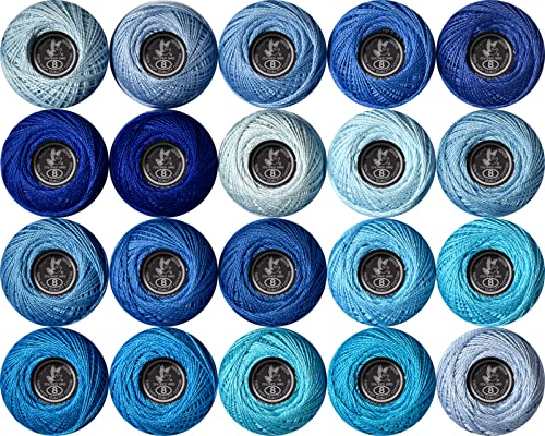 Image of Soft 20 Colors Classic Crochet Thread 20 Pack,100% Cotton (blue-800-159)