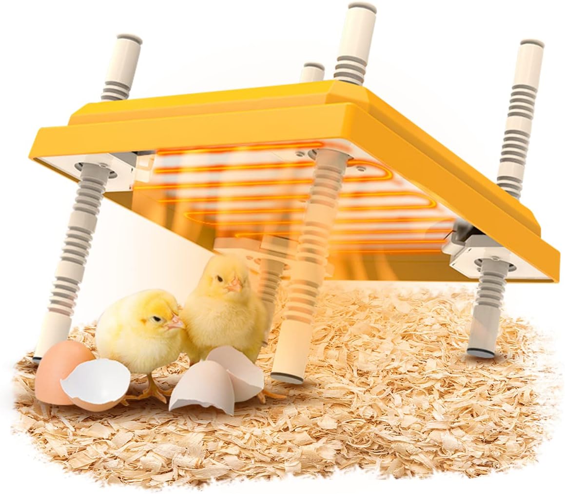 Brooder Heater For Chicks, Chick Brooder Heating Plate With Easy Clean Plate 10" X 10", Rutin Chicken Brooder For 15 Chicks, Adjustable Height Brooder Heater 15 Watts (Yellow)