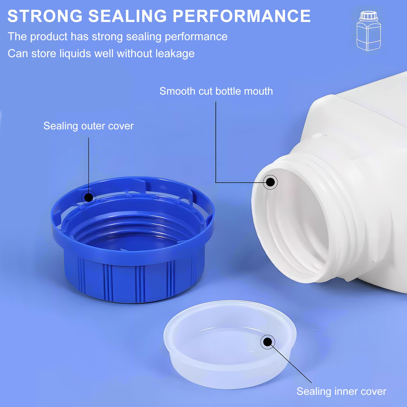 6 x 250 ml butelka z szeroką szyjką, butelka chemiczna z nakrętką, butelka laboratoryjna HDPE, do laboratorium, kuchni lub hobby (biała)
