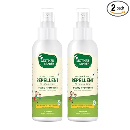Mother Sparsh Natural Insect Repellent for Babies, Herbal Armor, 100% Protection from Mosquitoes, Fleas and Ants, 100 ml, (Pack of 2)