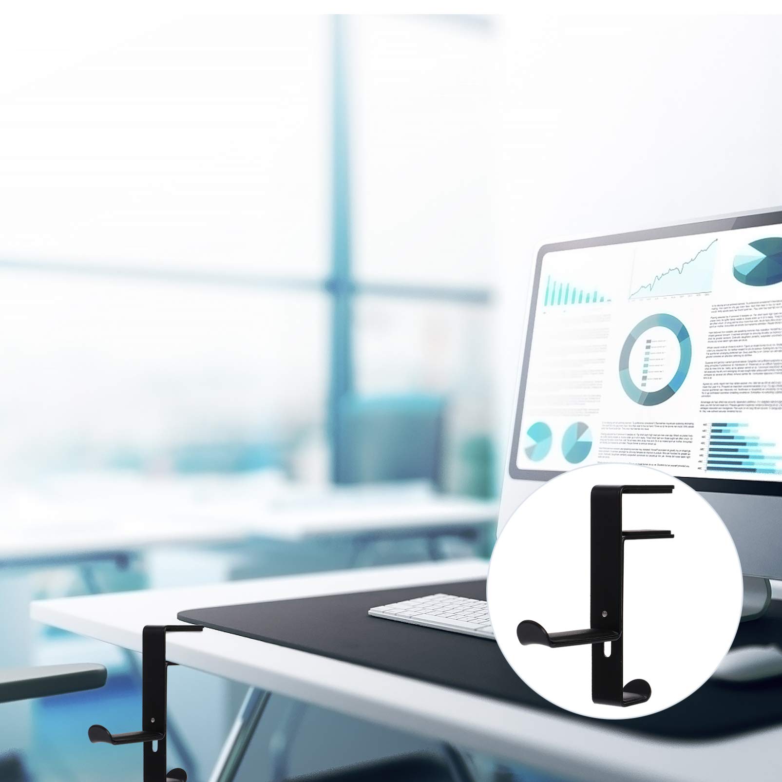 Uonlytech 3pezzi Supporto Regolabile Per Cuffie Da Scrivania Gancio Metallo Con Rivestimento Pu Per Protezione Compatibile Con Diversi Desktop e Design Ergonomico Per Cuffie e Microfoni
