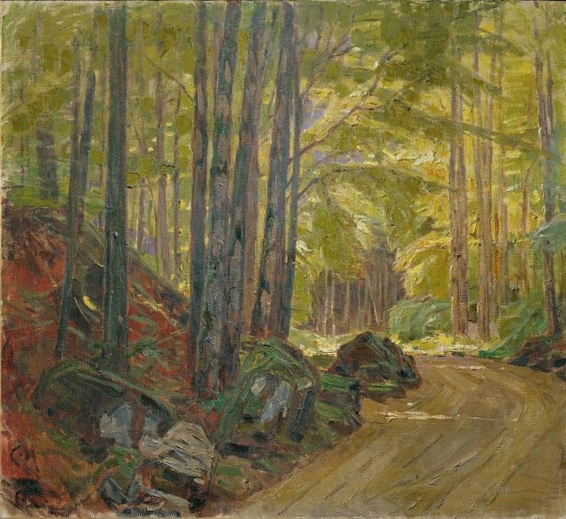 Peinture sur Toile Route forestière à Schärfling : Une reproduction d'art d'exception